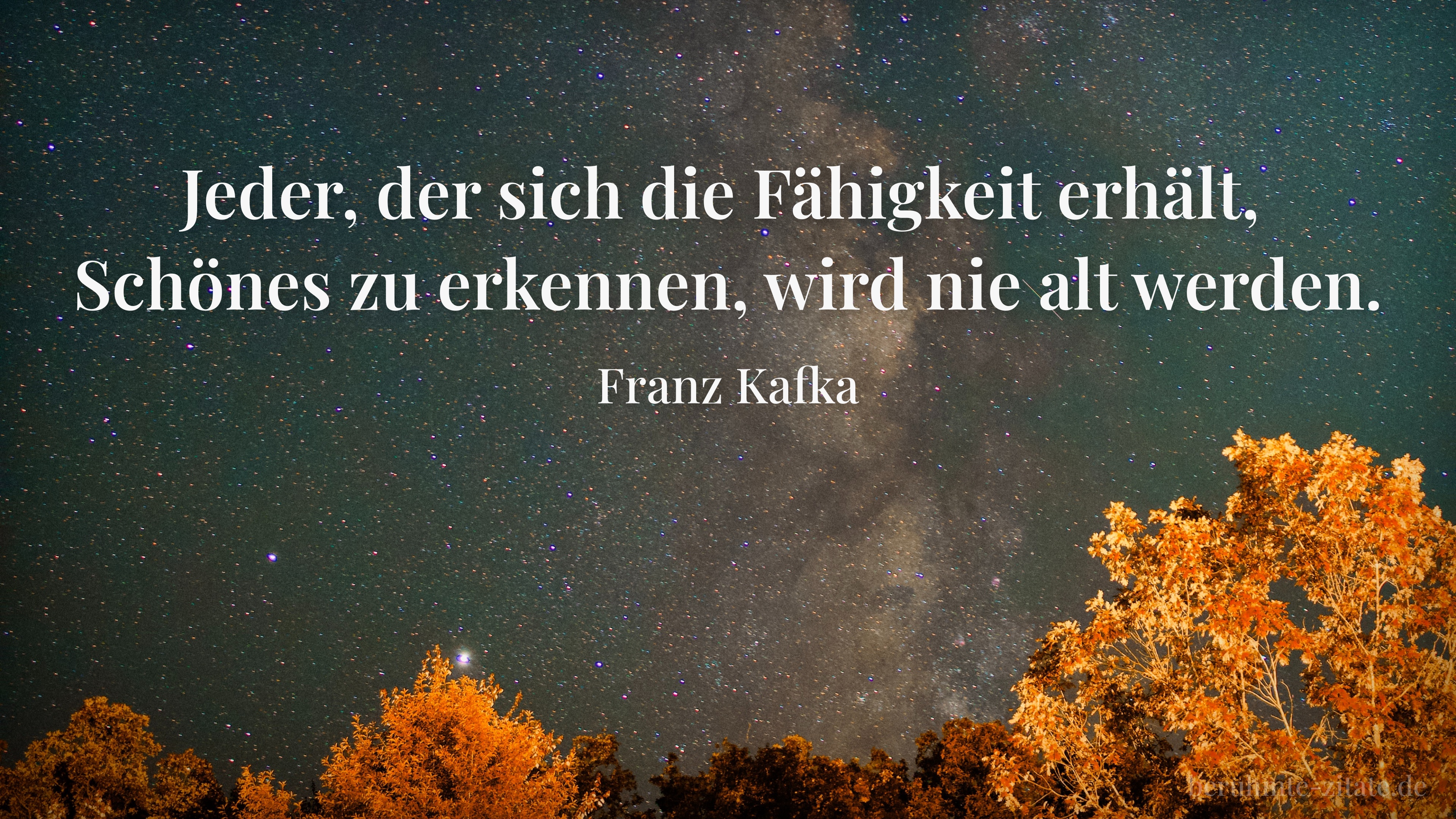 Franz Kafka zitat: „Jeder, der sich die Fähigkeit erhält, Schönes zu erkennen, wird nie alt werden.“