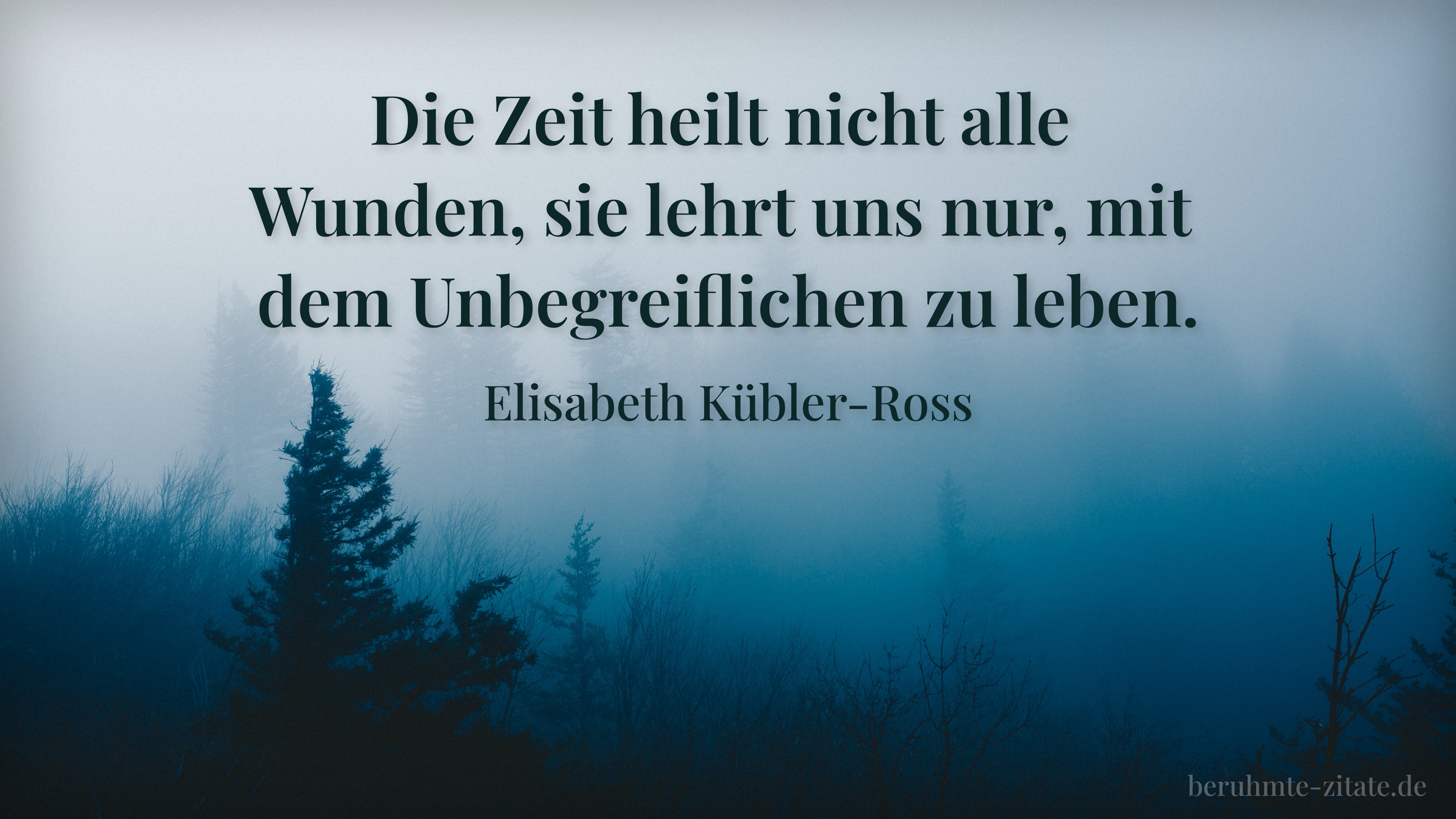 Elisabeth Kübler-Ross zitat: „Die Zeit heilt nicht alle Wunden, sie lehrt uns nur, mit dem Unbegreiflichen zu leben.“
