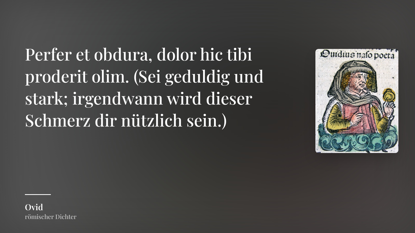 Ovid zitat: „Sei geduldig und stark; irgendwann wird dieser Schmerz dir nützlich sein.“