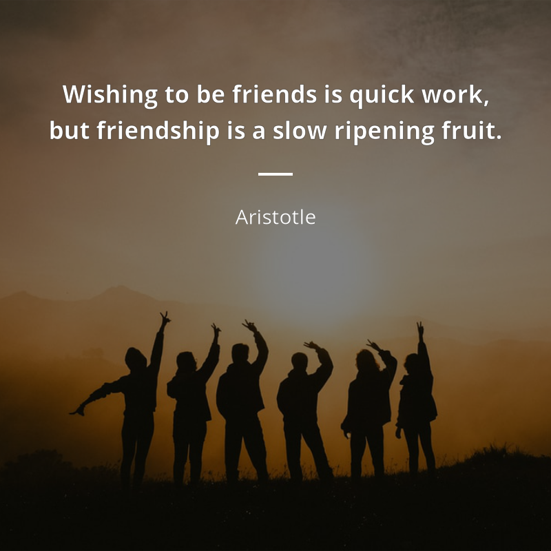 Aristotle zitat: “Wishing to be friends is quick work, but friendship is a slow ripening fruit.”